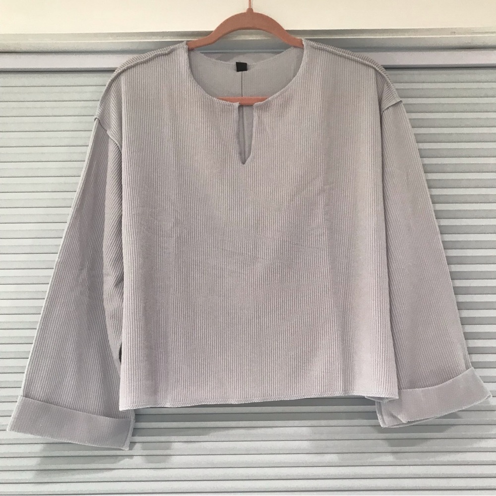 Francesca's Collections Blue/Gray Ribbed Top